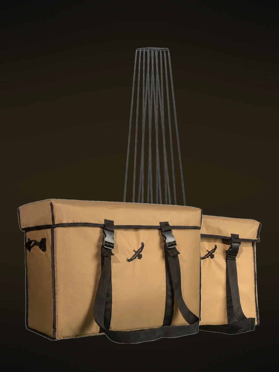 Committed Waterfowl goose and duck decoy bags with a bundle of 36-inch stakes